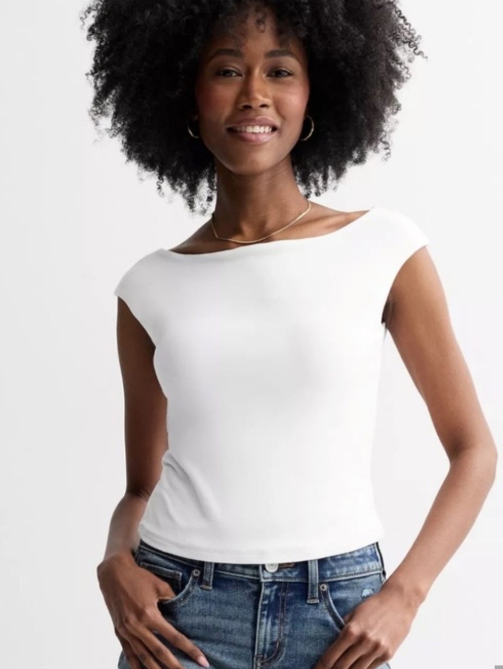 NWT A New Day Women's White Boatneck Cap-Sleeve Top Size Medium